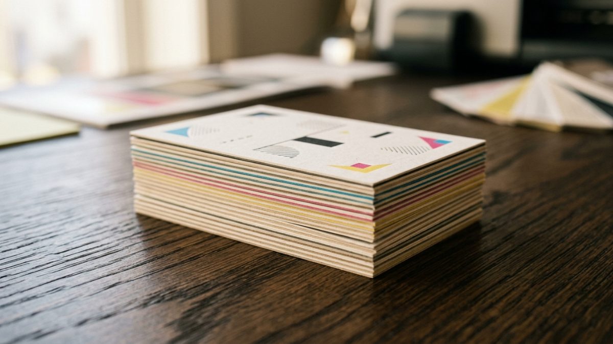 A close-up stack of thick, premium matte-finished business cards showing off high-quality paper texture and clean design.