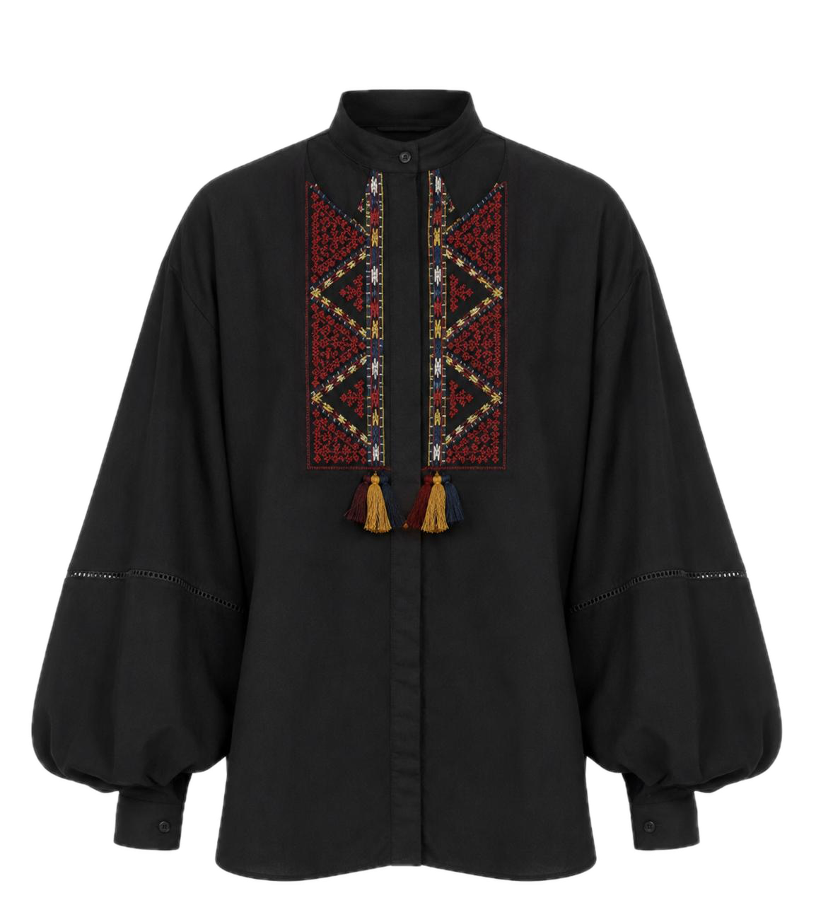 Blusa con Bordado Artesanal Geométrico – Negro, de Amalia Bautista