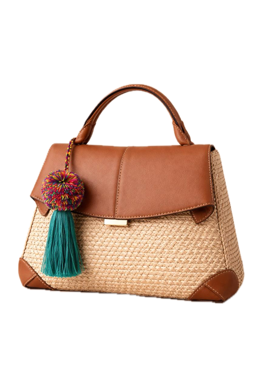Bolso de palma tejido con detalles en cuero – tamaño mediano, de Marta Hernandez
