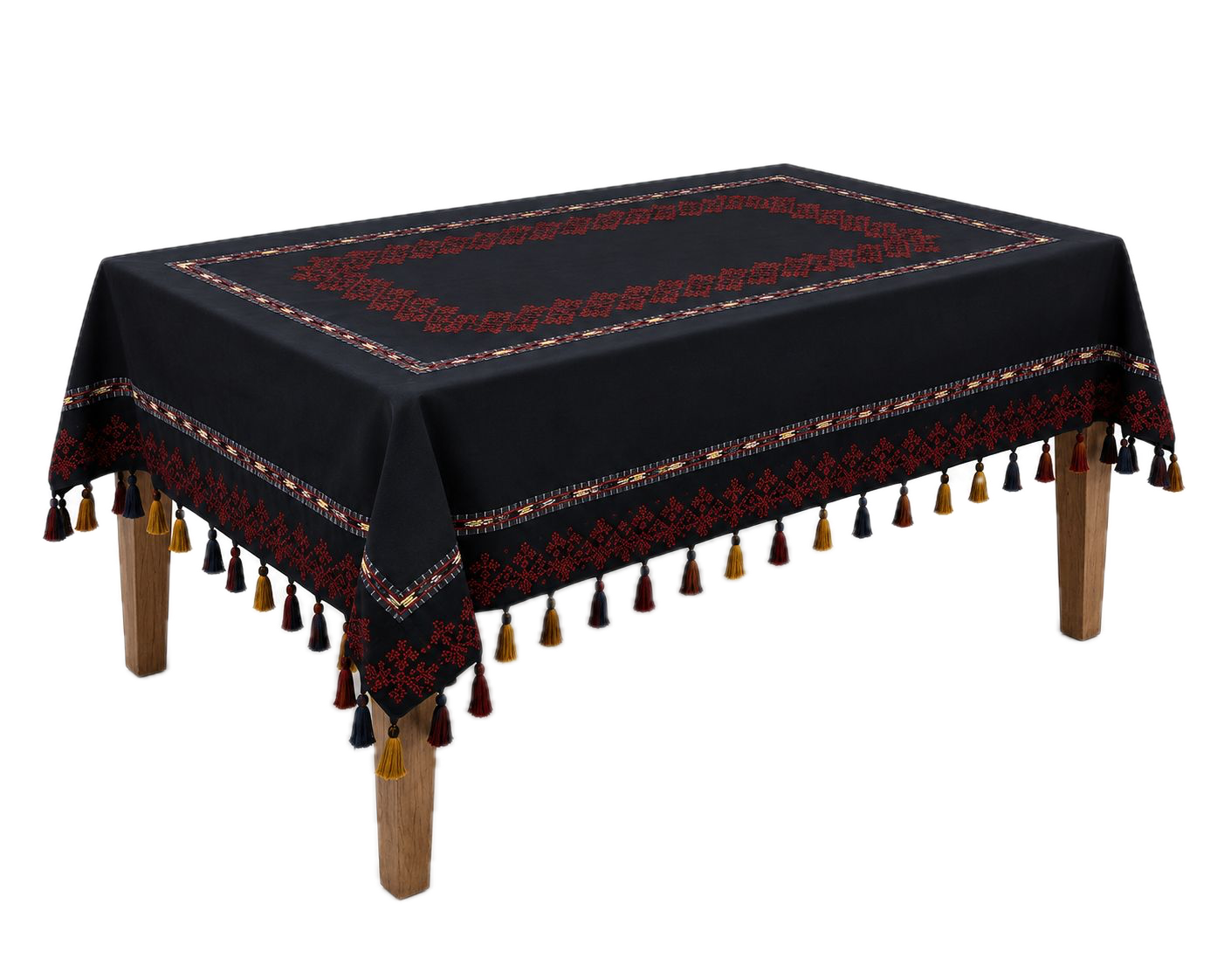Mantel Bordado Artesanal con Borlas – 180 × 140 cm, de Amalia Bautista
