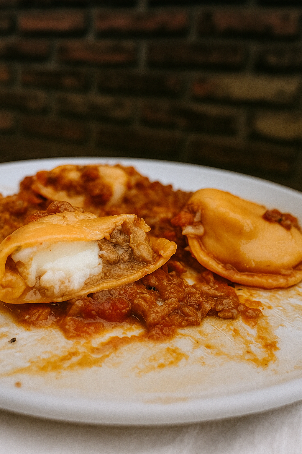 Sorrentinos de Lomo de cerdo glaseado con crema de cebollas  caseros artesanales