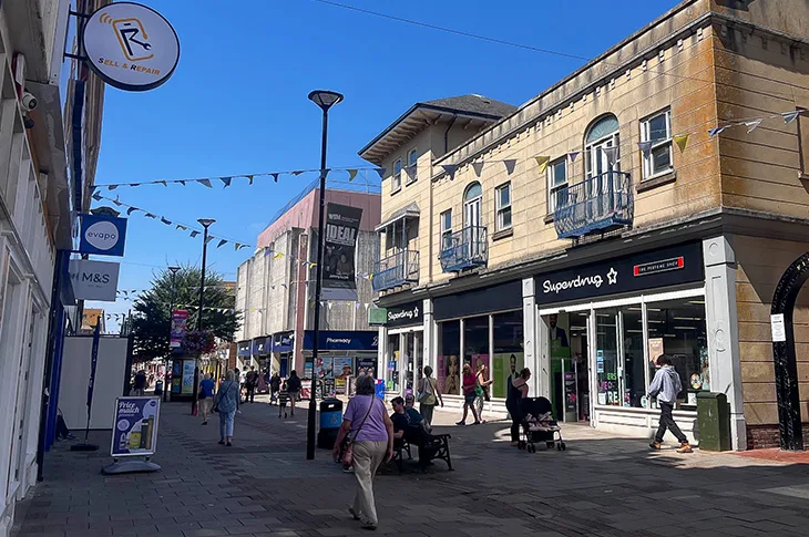 Montague Street, Worthing - looking west (Superdrug and Boots)