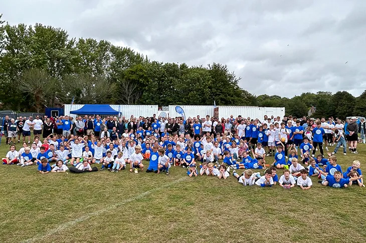 Young footballers from Worthing United Youth FC at the new clubhouse opening day in July 2025