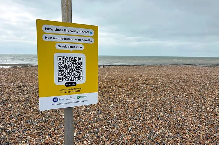One of the Hello Lamp Post signs on Worthing promenade