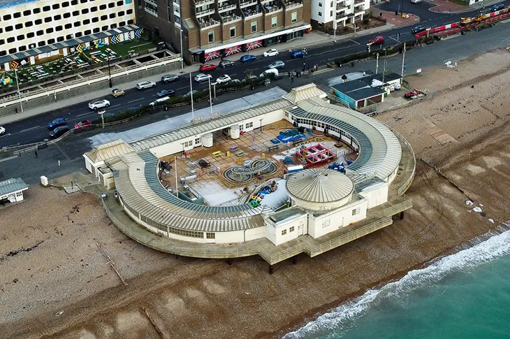 Worthing Lido - aerial photo, close up (January 2026)