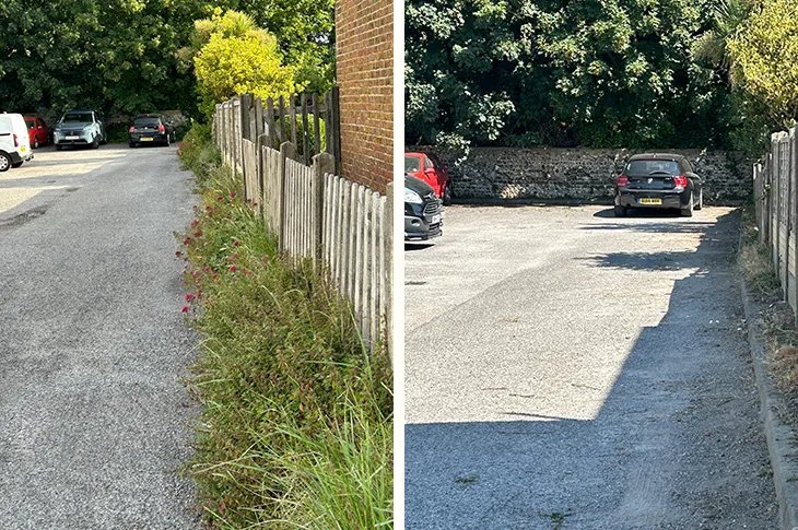 Car park tidying - before and after - resident only car park Brighton Road, Shoreham-by-Sea