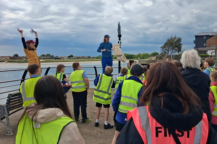 Year 5 children at Buckingham Park Primary School seeing the ship they helped design
