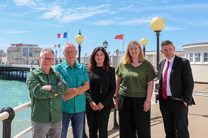 Worthing Borough Council leader Cllr Caroline Baxter (centre) with her cabinet at Worthing Pier