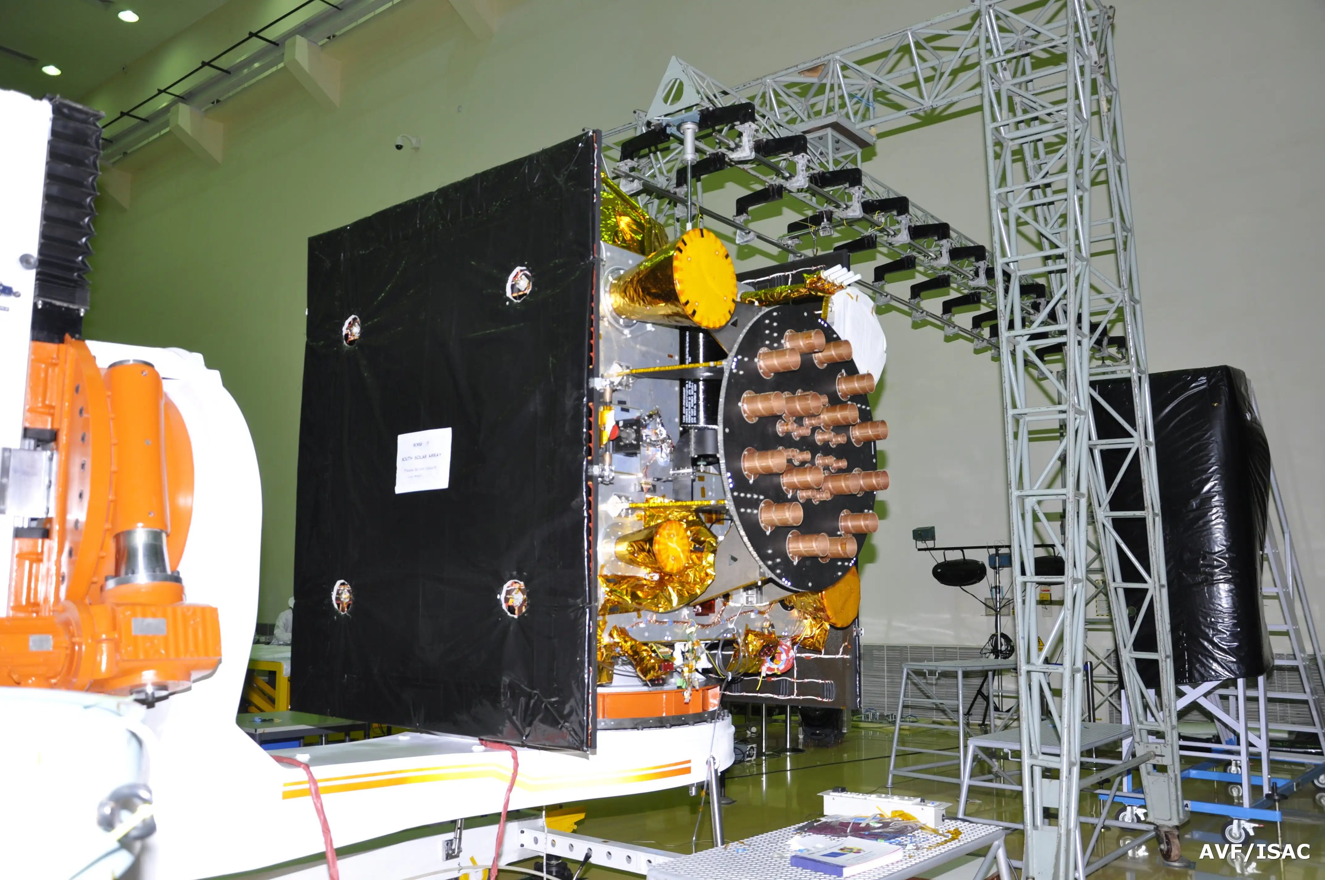 IRNSS-1F in the clean room during its integration. Image credit: ISRO