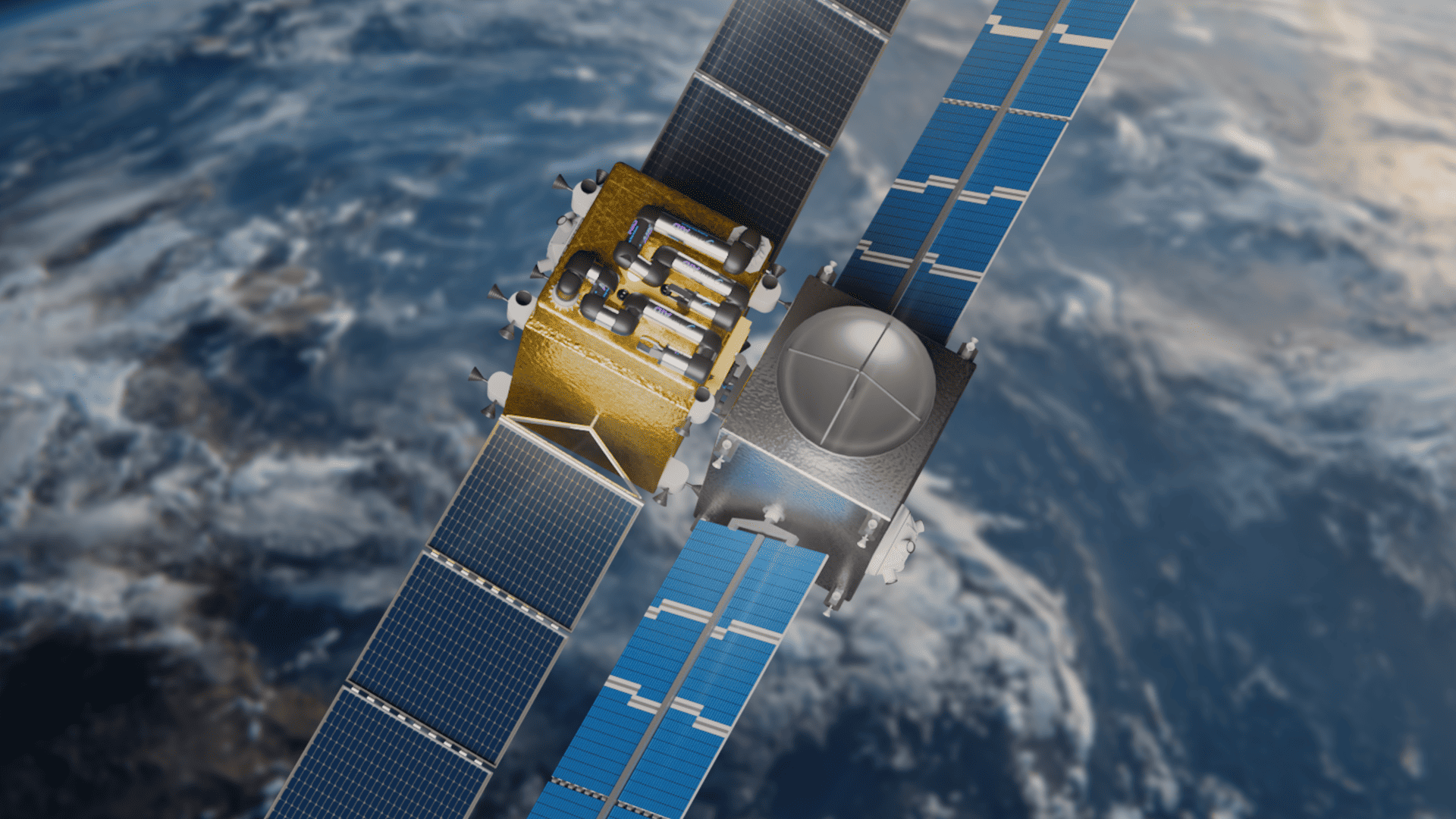 Artist rendering of OrbitAID's MEV servicing a customer satellite