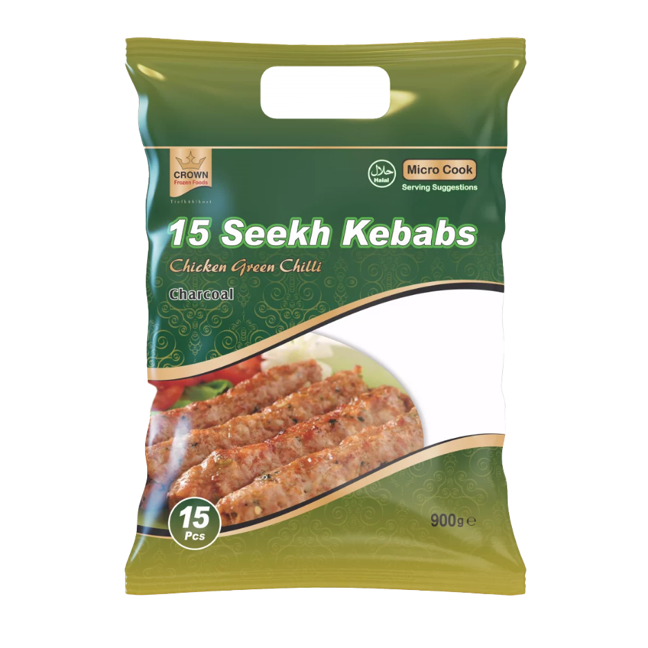 CROWN FROZ. KEBAB CHICKEN GREEN CHILLI (15 pc) 900g