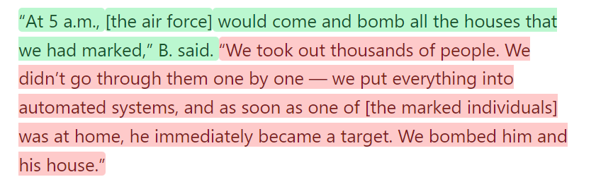 Israel admitting they took out thousands at a time with AI.