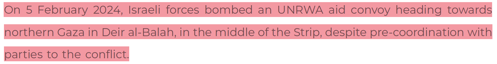 05 Feb 2024: Israeli forces bomb UNRWA aid convey despite pre-coordination