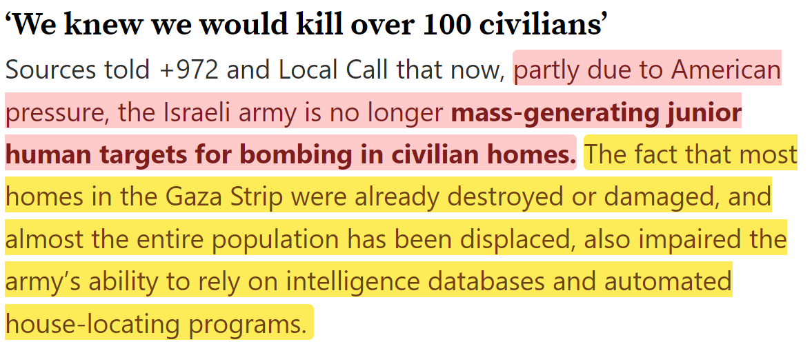 no longer targeting juniors in mass due to backlash and total destruction of the Gaza Strip.