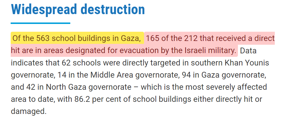 Over 200 schools were hit in areas designated for evacuation.  