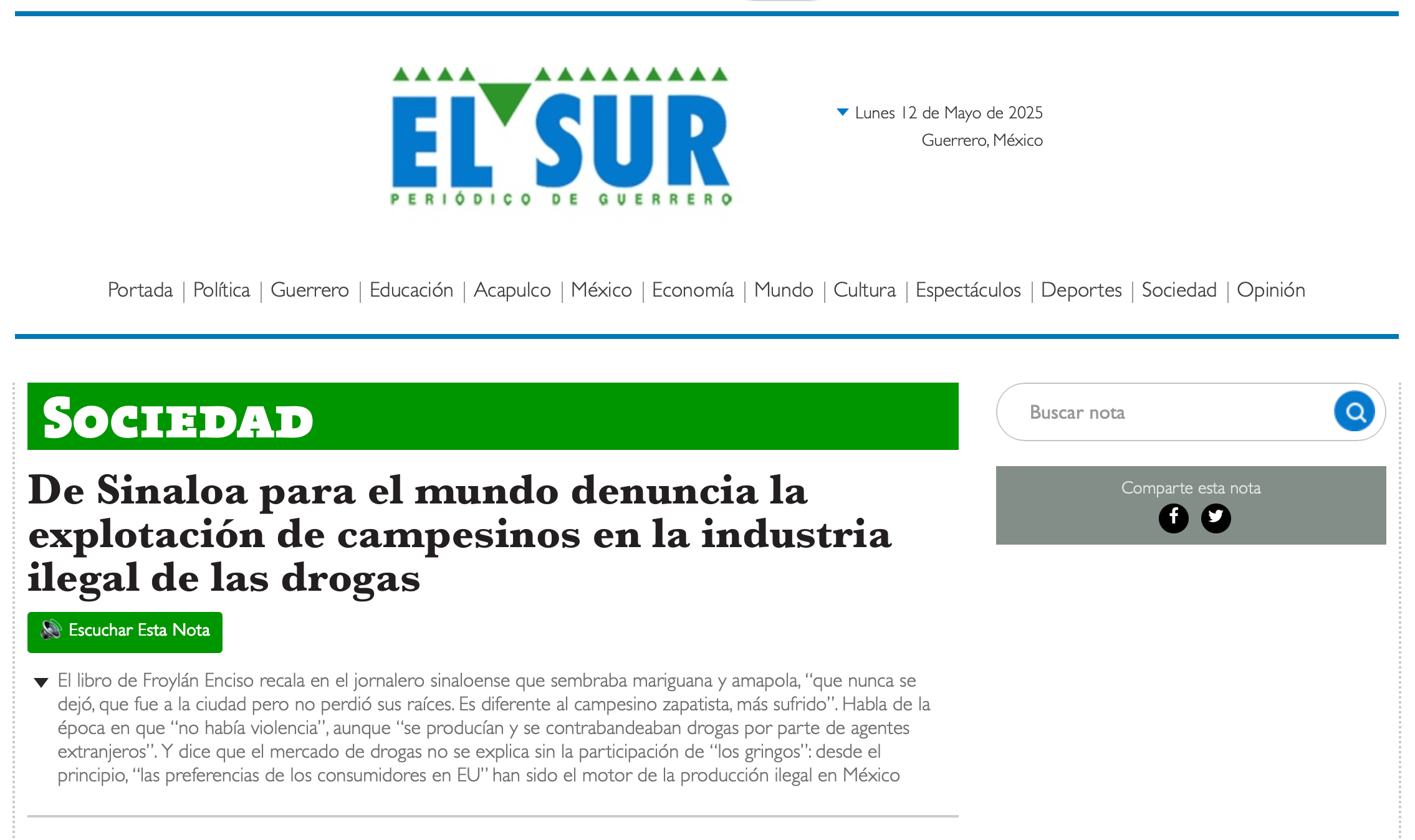 De Sinaloa para el mundo denuncia la explotación de campesinos en la industria ilegal de las drogas