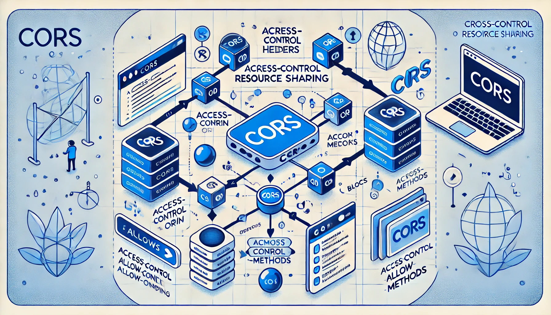 DALL·E 2025-02-12 18.46.05 - A visually engaging illustration explaining CORS (Cross-Origin Resource Sharing) in web development. The image features a diagram with a browser makin.webp