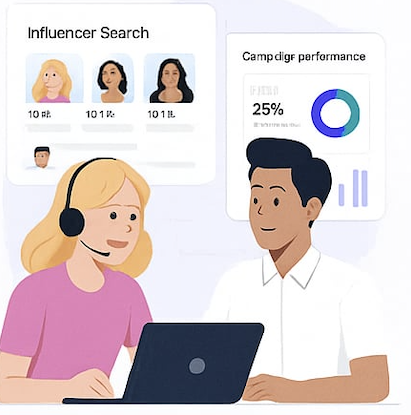 Influencers collaborating on a laptop