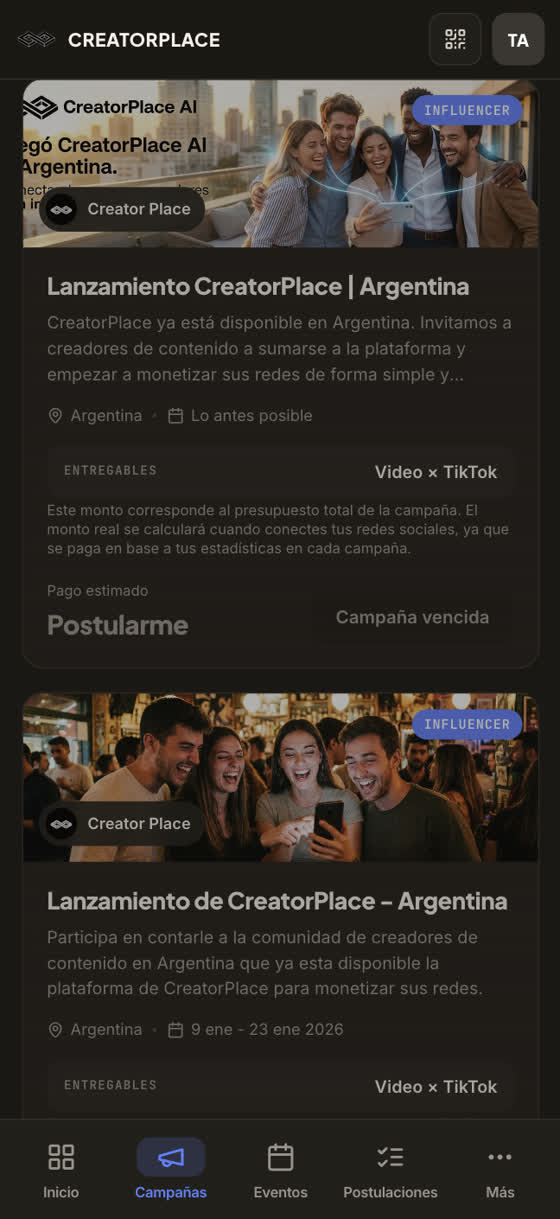 Pantalla de campañas con la nueva imagen