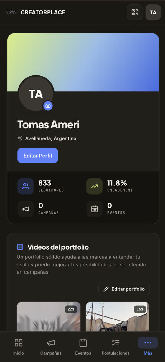 Perfil del creador con la nueva imagen