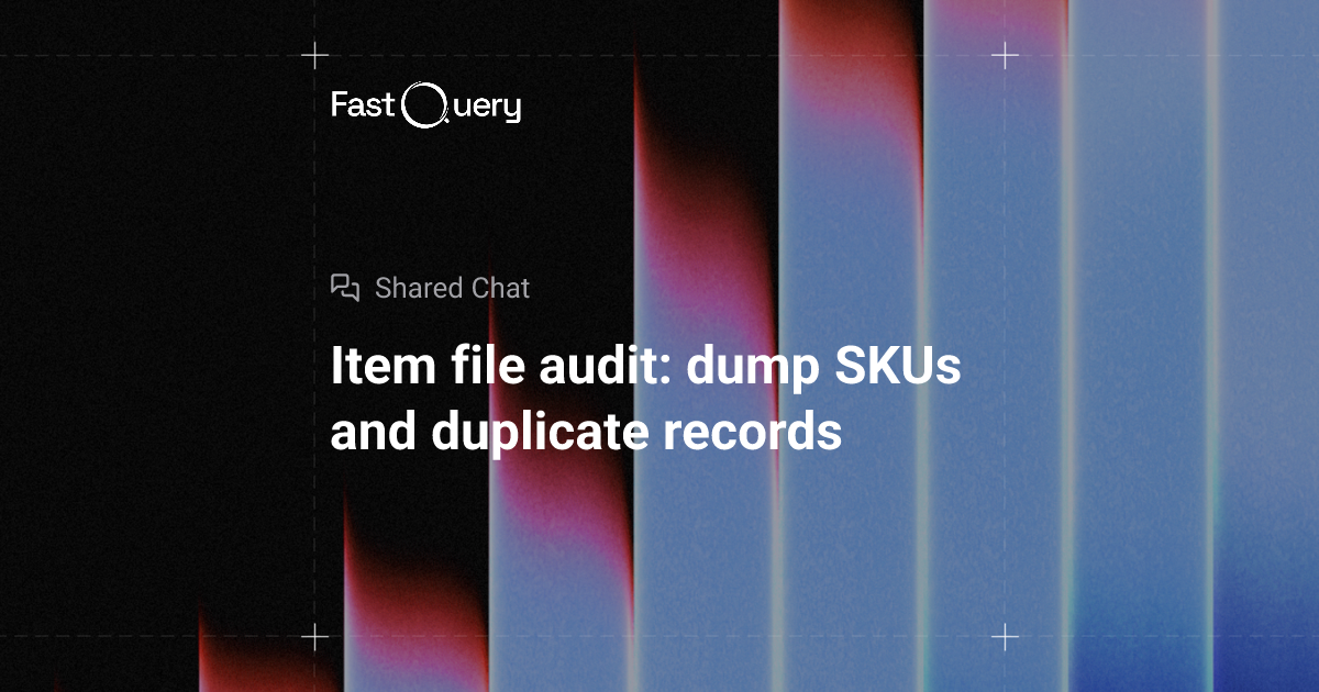 Item file audit: dump SKUs and duplicate records