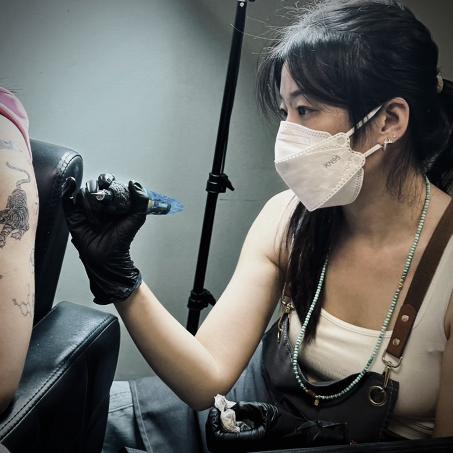 Misty field with spiderweb