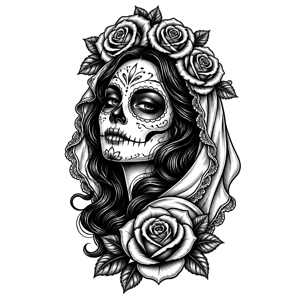 A Catrina in painted sugar-skull makeup