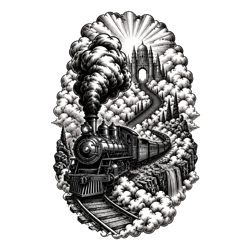 I broke my leg falling into a train car I want to tattoo a train over it so a train with smoke coming out the stacks on a track with some kind of scenery around it like gods land