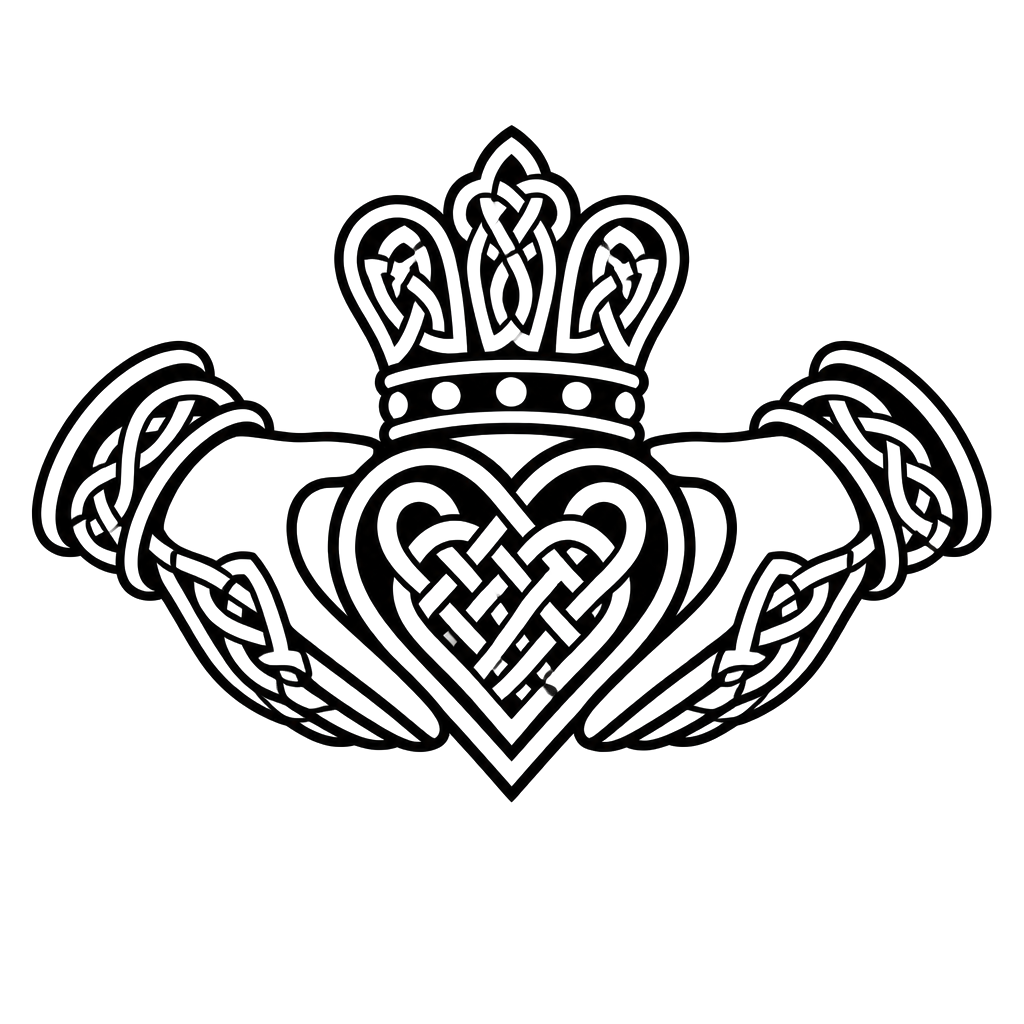 A claddagh heart held by knotted hands