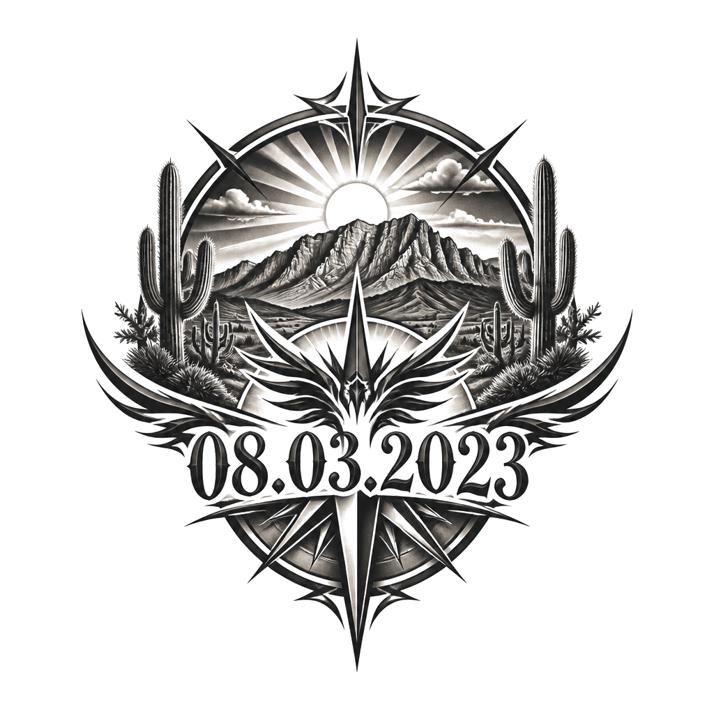 A masculine tattoo about my daughter Ryen Lucia who was born in Arizona on 08.03.2023 with the main focus being the name and the date of birth