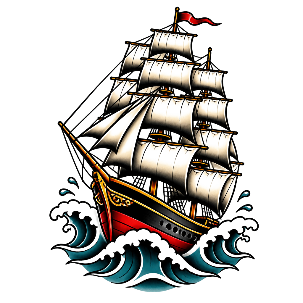 A tall ship riding old-school waves