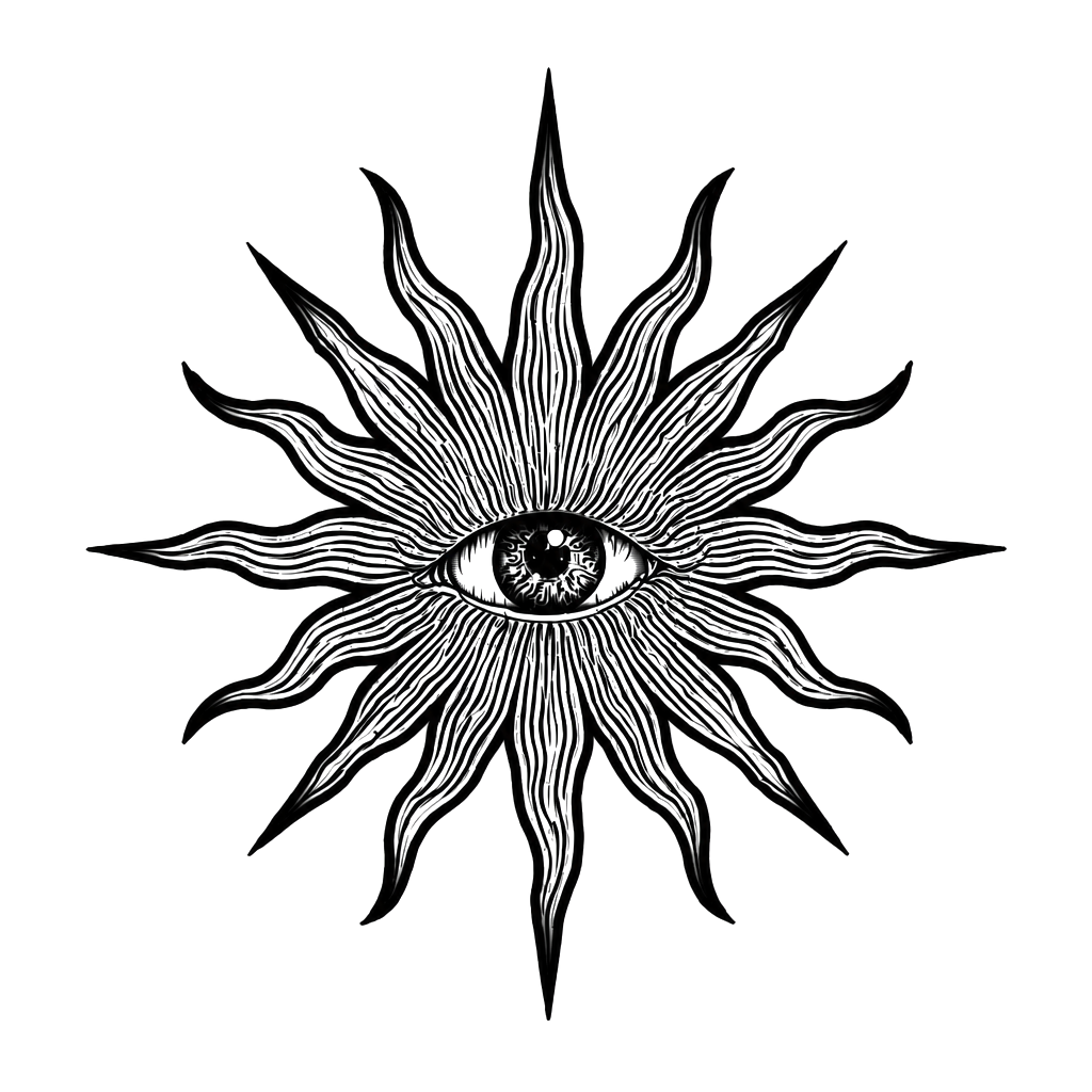 Soleil en dessin avec un œil au milieu