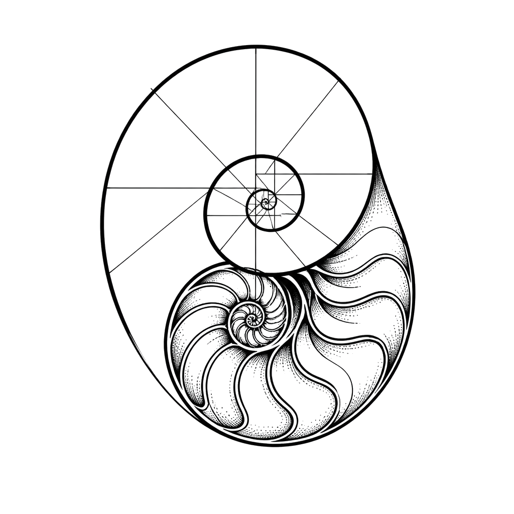 A golden spiral unfurling into a nautilus shell
