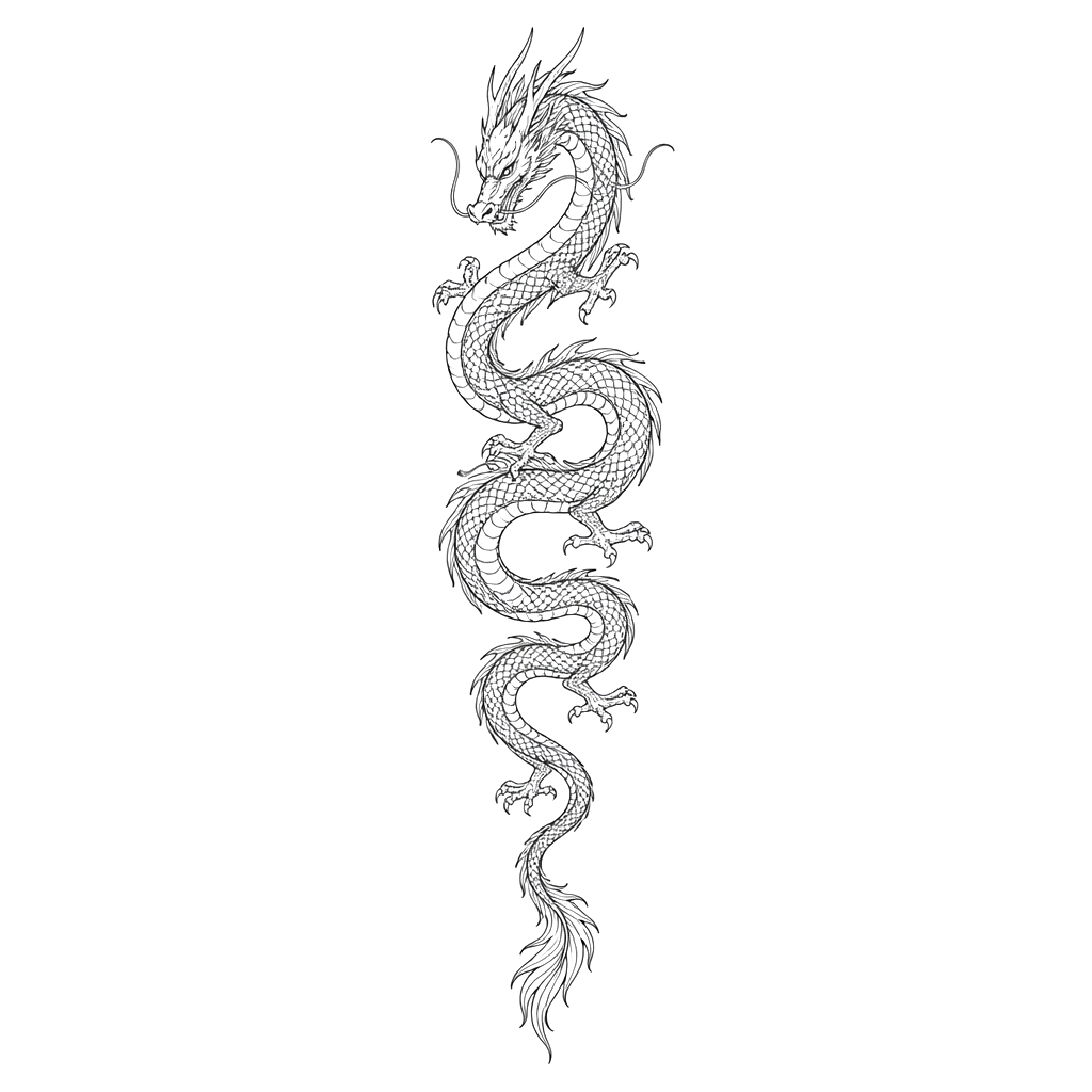 A long dragon winding down the spine