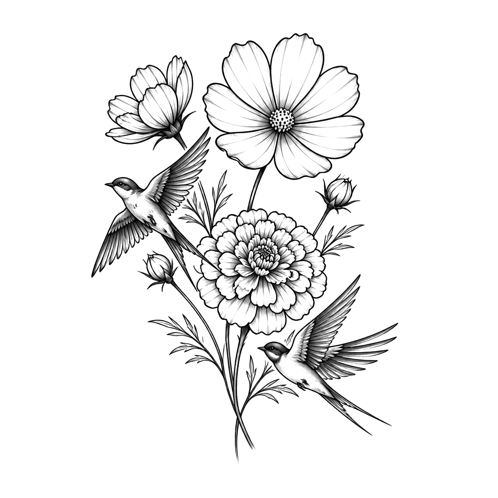 Ich brauche bitte ein Erinnerungs tattoo für meine Mutter. 
Geburtsblume: Ringelblume und die Cosmea (auch Schmuckkörbchen genannt).

Ein Anfänger wird das tattoo stechen