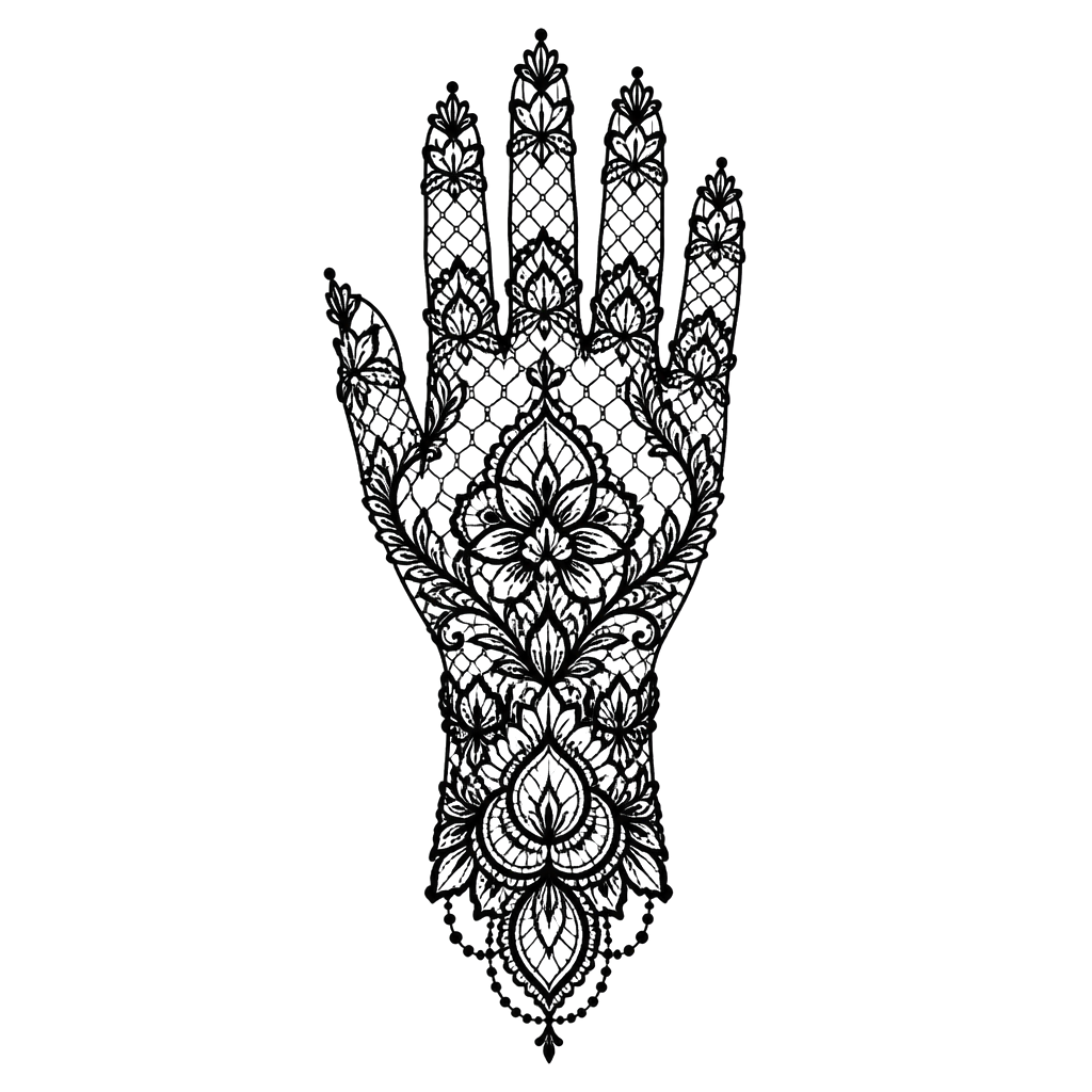 A lace pattern spreading from the knuckles to the wrist