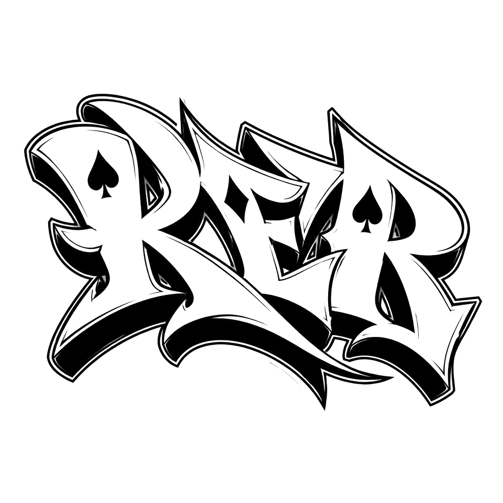 I want the first two letters of the name Rene it should be RE and then I want the first letter of last name that is Reyes so R at the end in a poker theme deck of Cards font