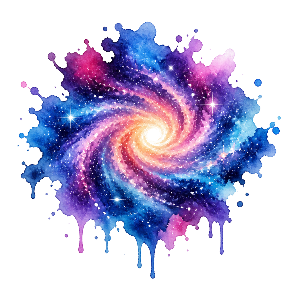 A galaxy poured across wet paper