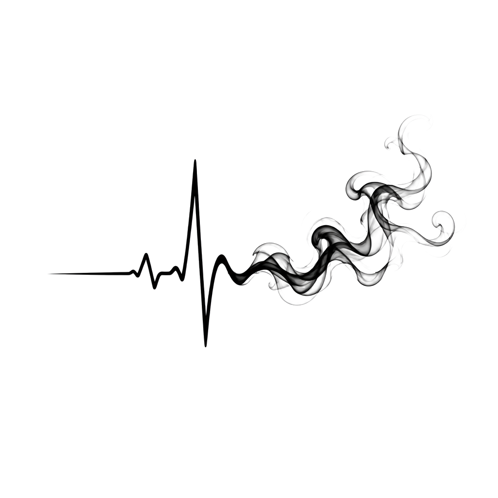 A heartbeat line unraveling into smoke