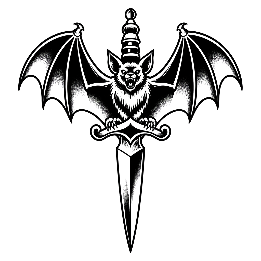 A bat with spread wings over a dagger