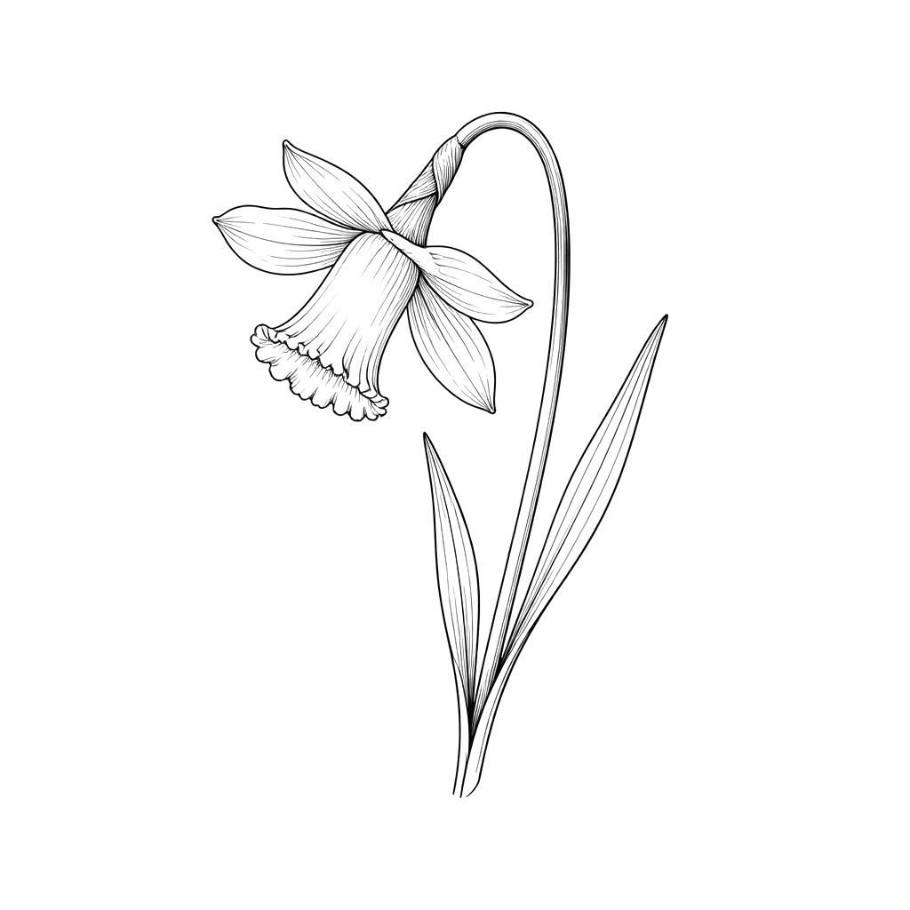 A daffodil trumpet nodding on a curved stem