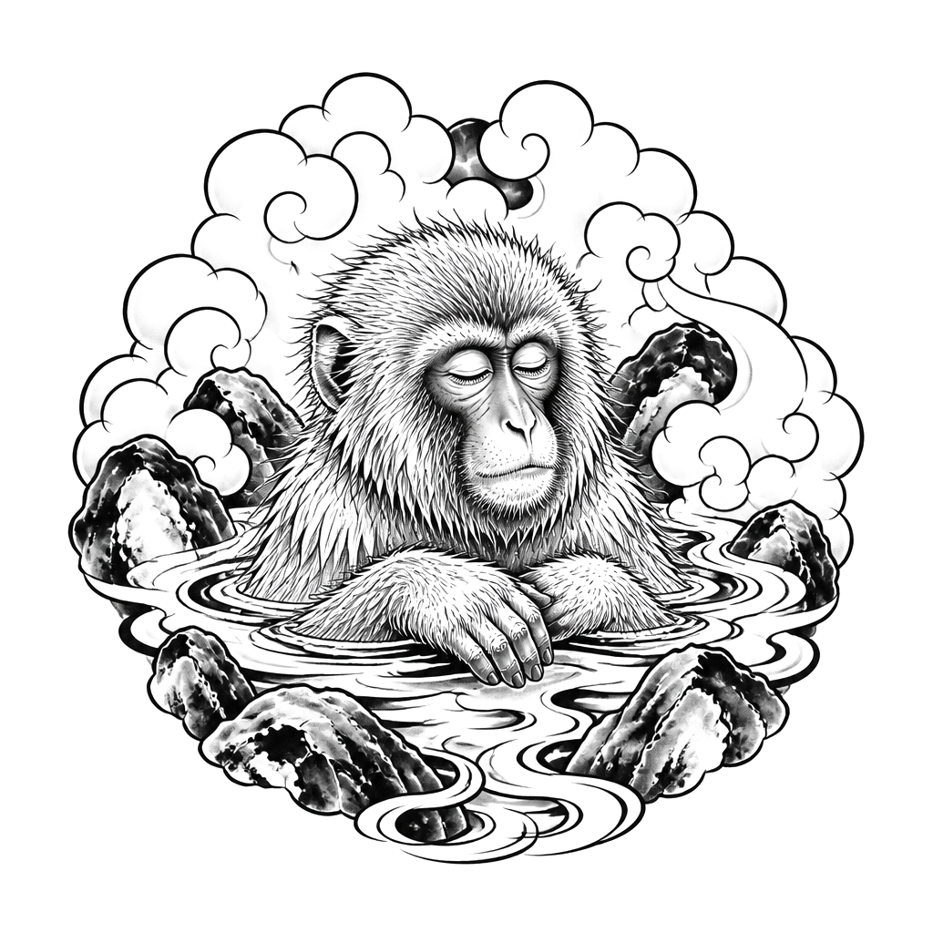 A snow monkey soaking in a steaming spring