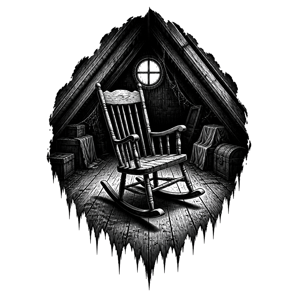 A rocking chair rocking alone in an attic