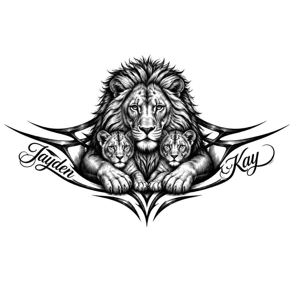 I want to for sure do the names Jayden and Kay. It’d be on my forearm so it may have to be more of a horizontal design. Something masculine showing protection and love