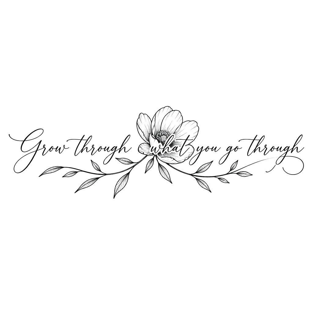 “Grow through what you go through” in one sentence with a flower along forearm