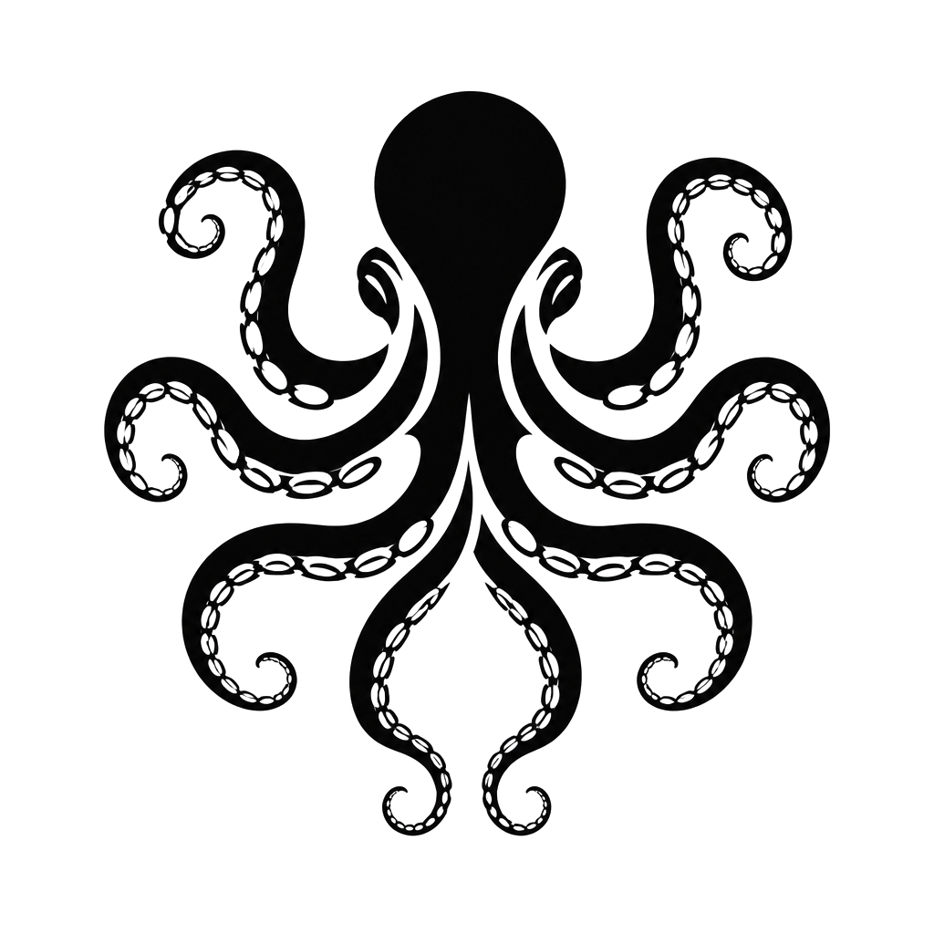 An octopus carved from heavy negative space