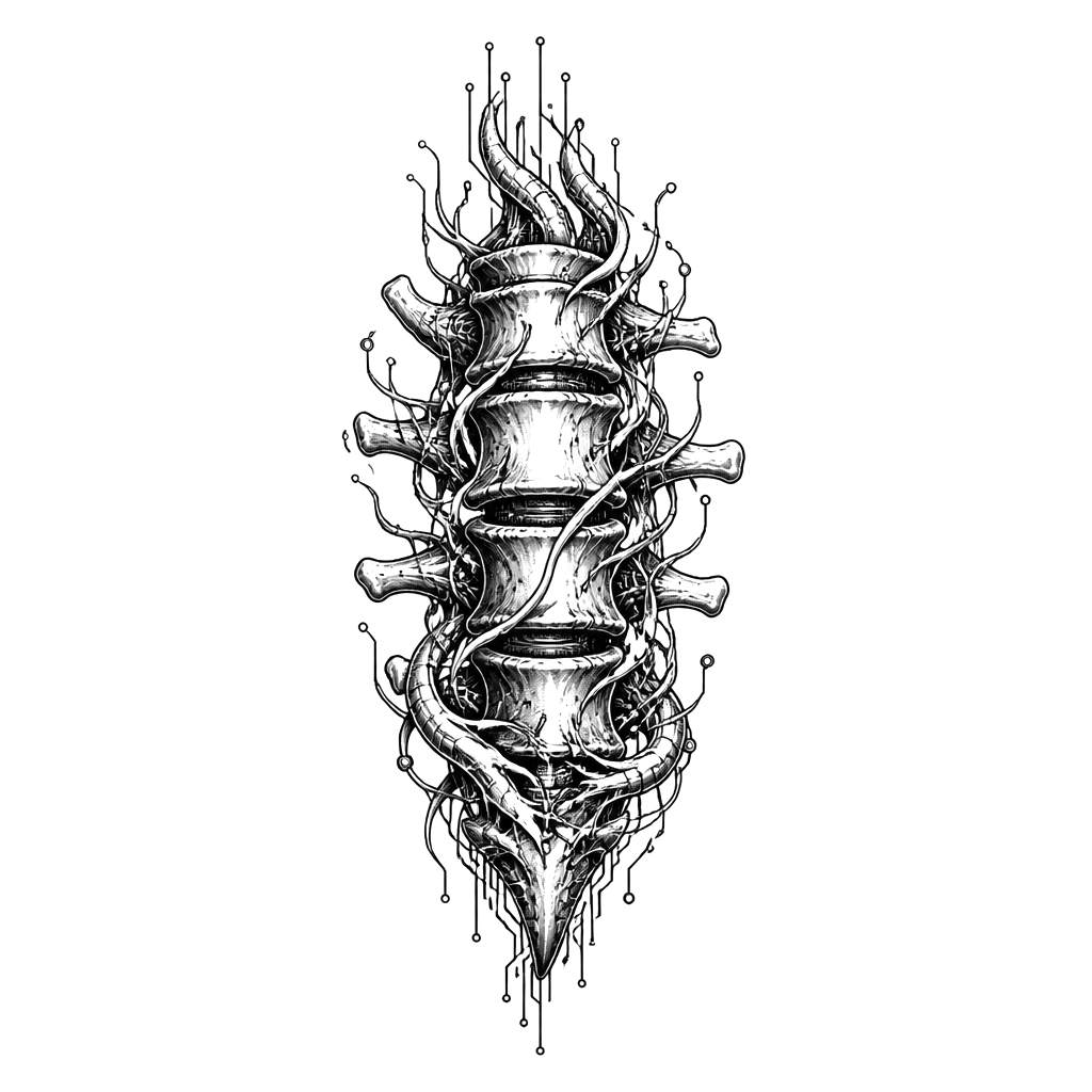 Vertebrae wrapped in organic circuitry