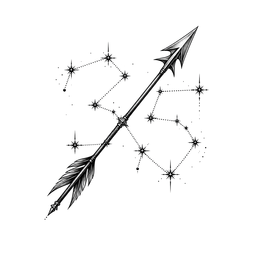 A Sagittarius arrow crossing a subtle “35” constellation, symbolizing Mike’s forward drive, freedom, and hard-won direction.
