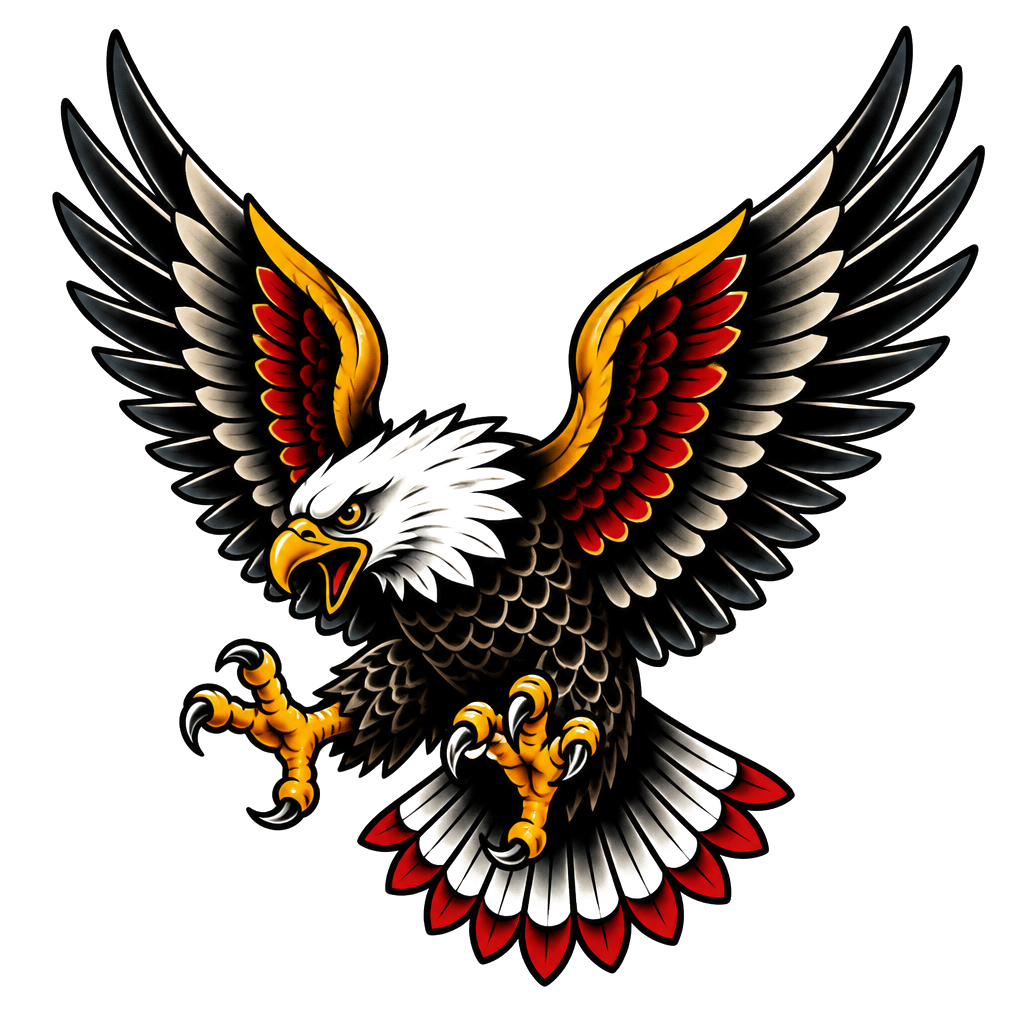 An eagle with spread wings and bold shading