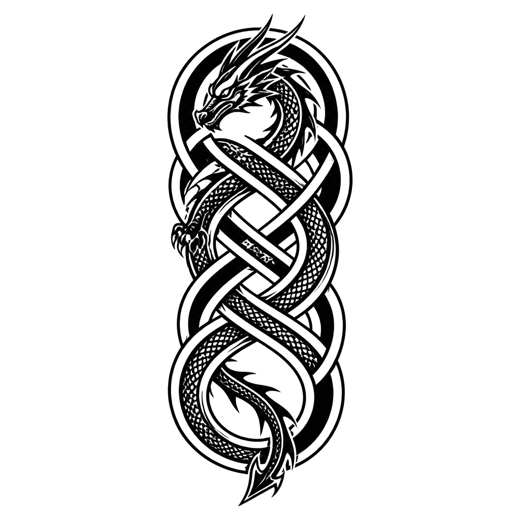 A dragon looping through an endless braid
